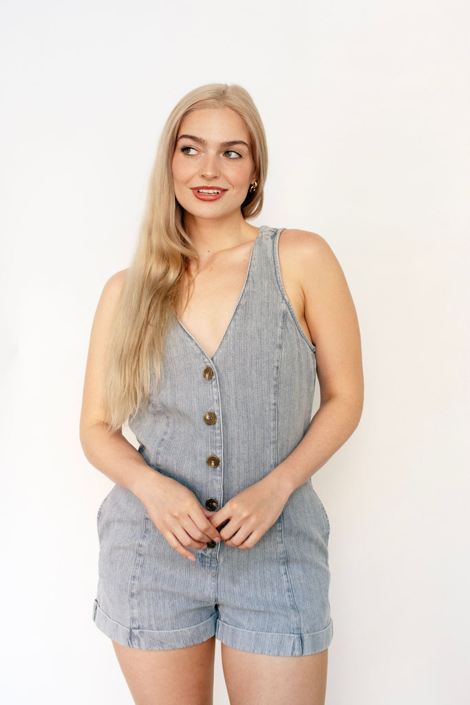Denim Button Front Romper
