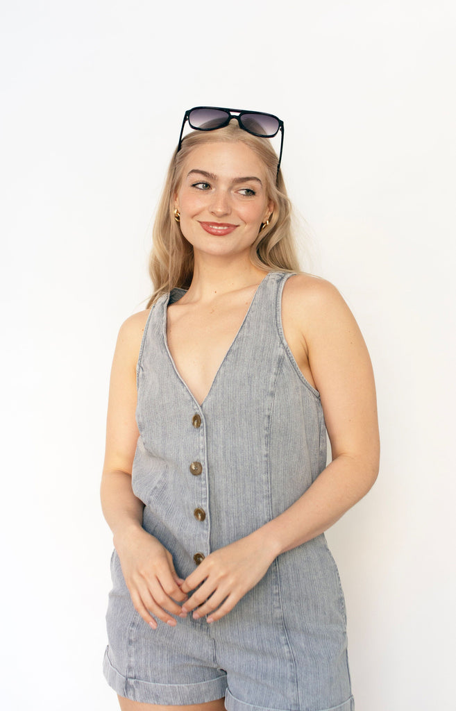 Denim Button Front Romper