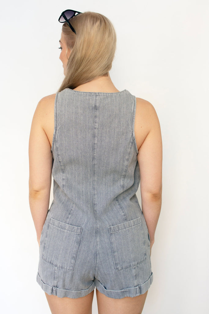 Denim Button Front Romper