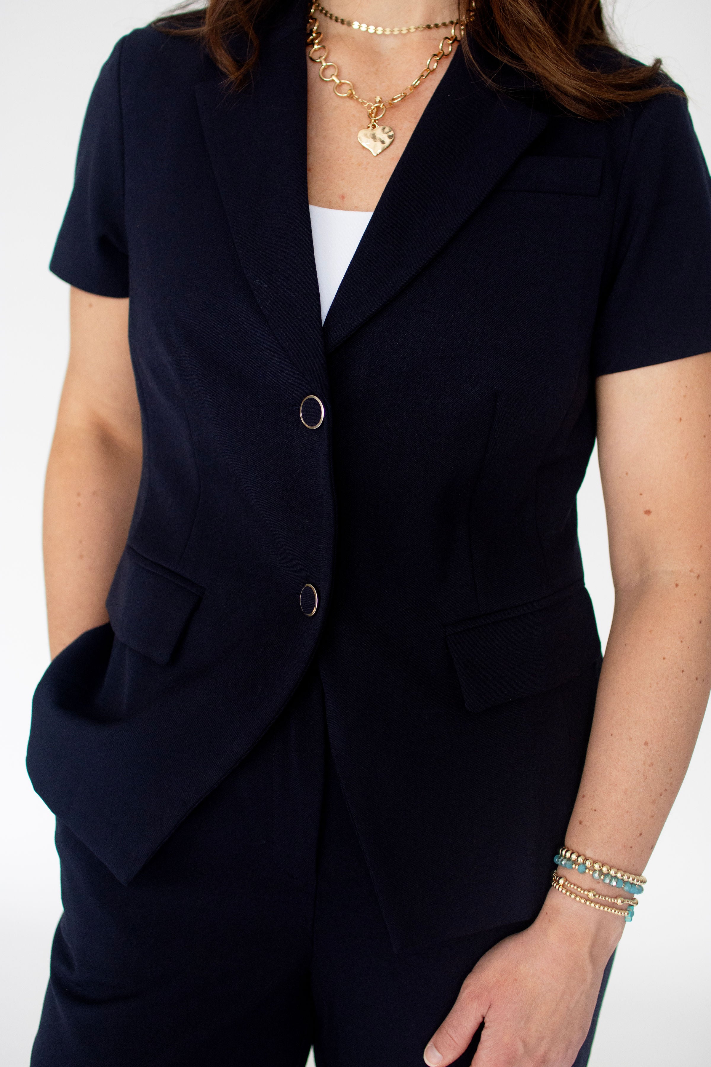 Modern Navy Tailored Short Sleeve Blazer