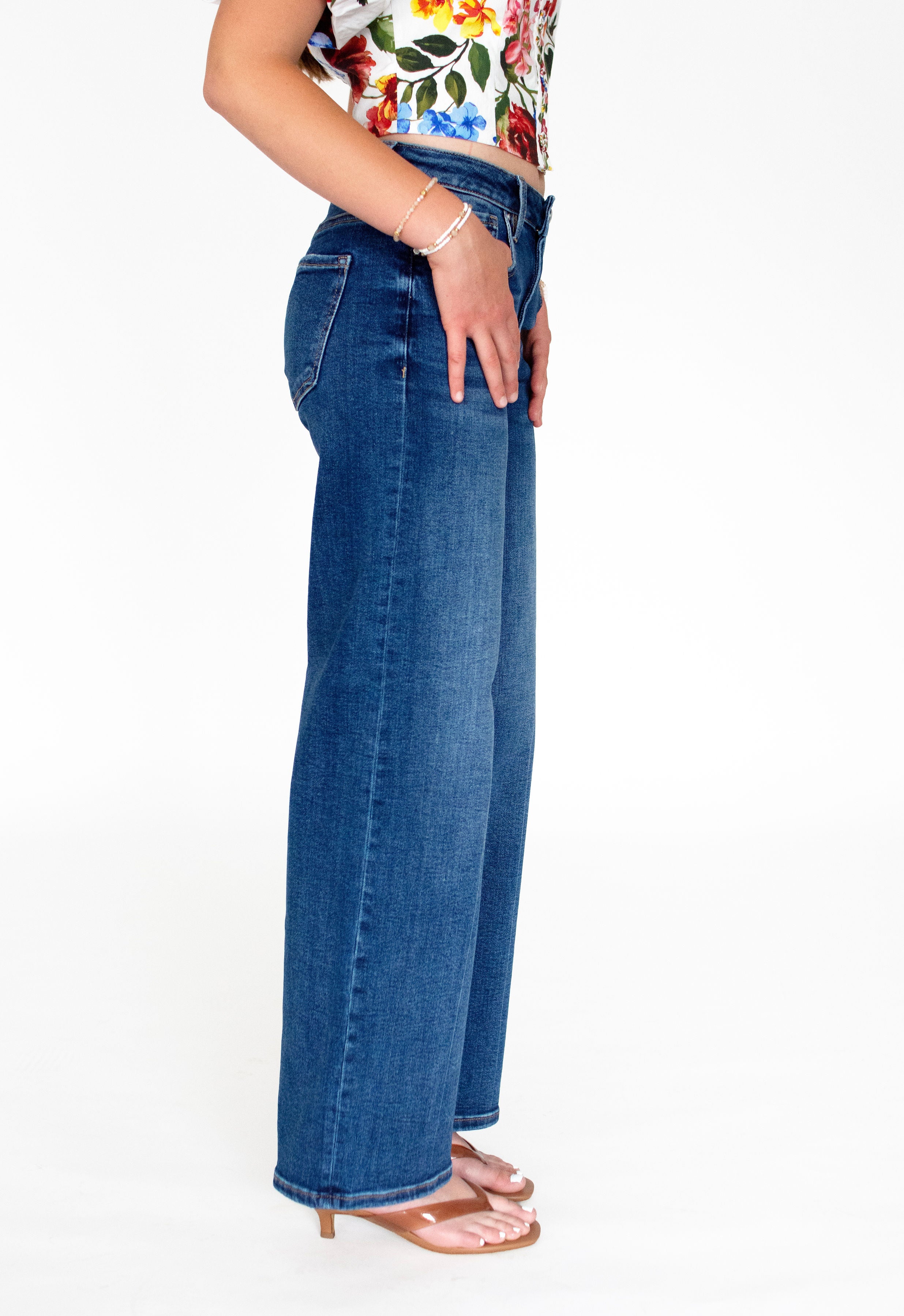 RISEN Dark Wash 	Slouchy Wide Leg Jeans