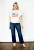 White Ruffle Sleeve Flag Sweater Top