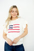 White Ruffle Sleeve Flag Sweater Top