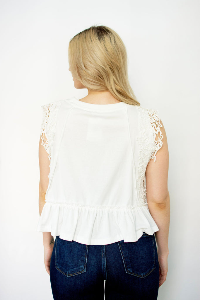 White Lace Trim Ruffle Cropped Top
