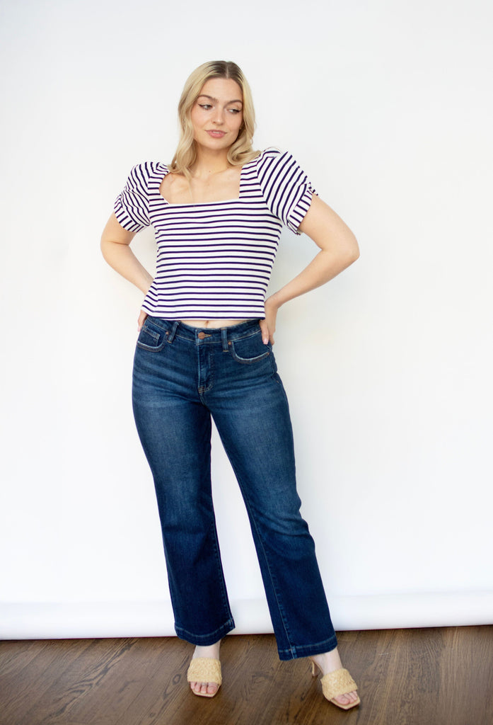 Stripe Knit Puff Sleeve Top