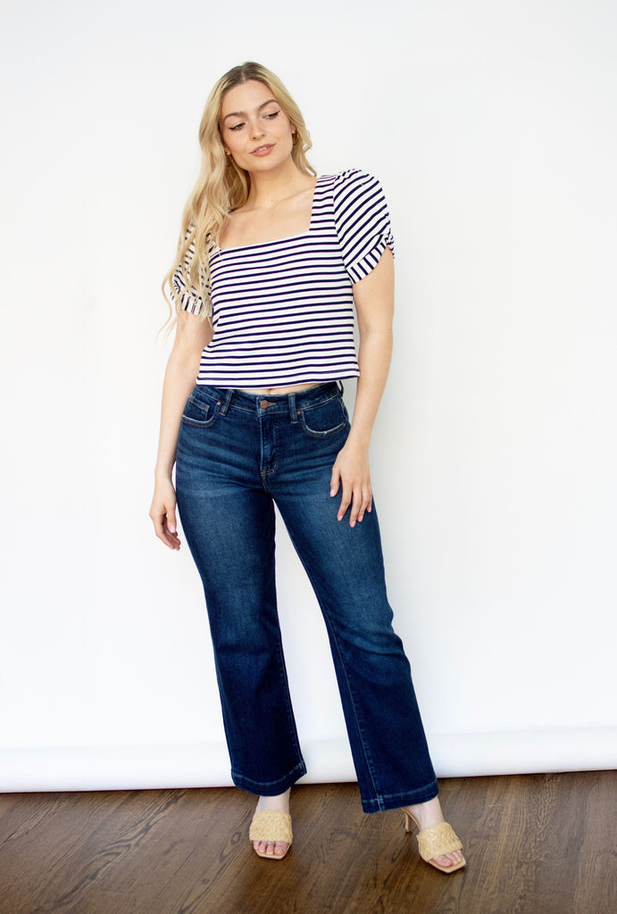 Stripe Knit Puff Sleeve Top