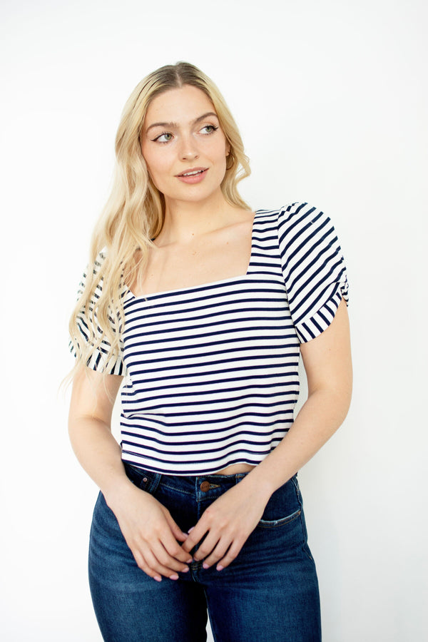 Stripe Knit Puff Sleeve Top