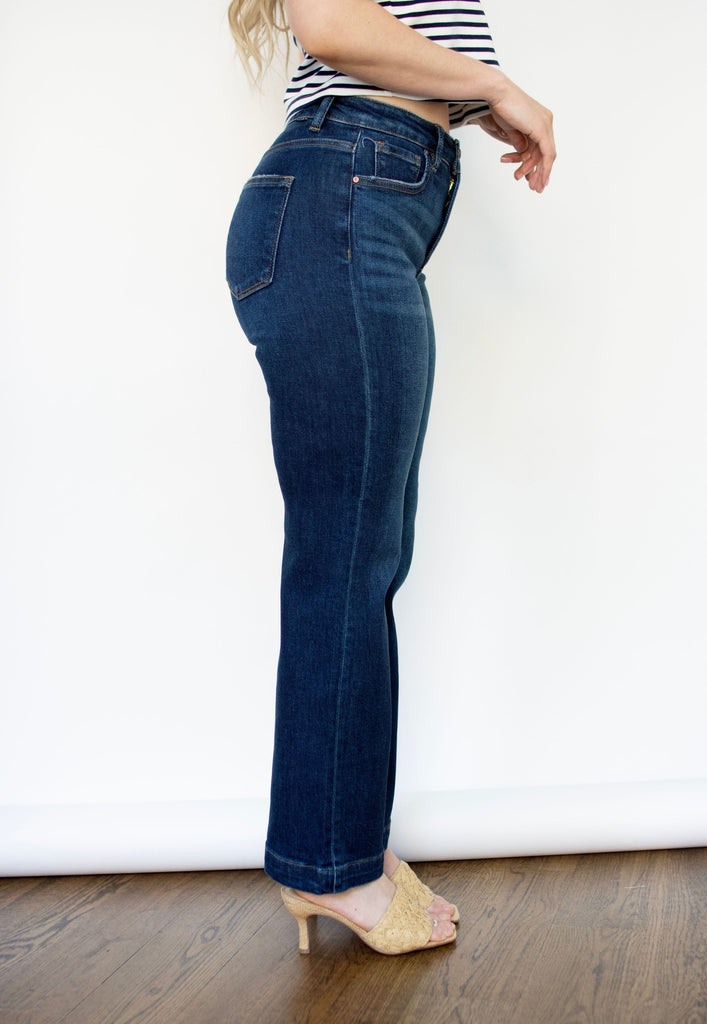 RISEN Tummy Control High Rise Crop Wide Jeans
