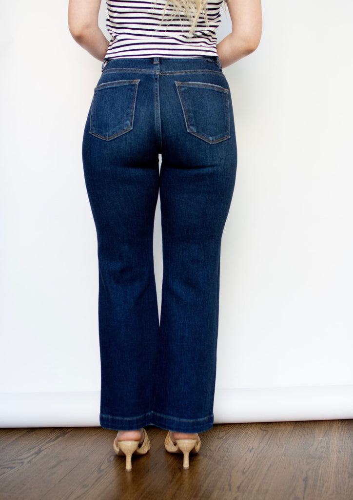 RISEN Tummy Control High Rise Crop Wide Jeans