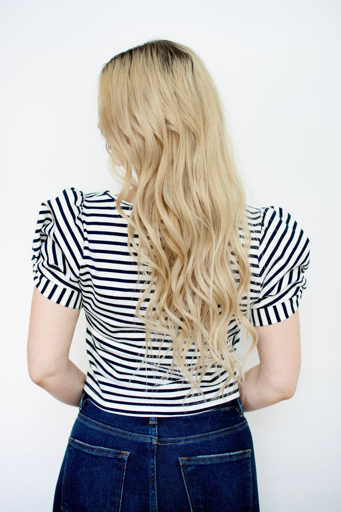 Stripe Knit Puff Sleeve Top