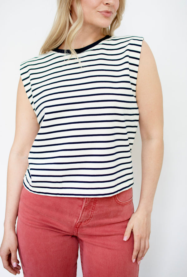Navy Striped Sleeveless Top