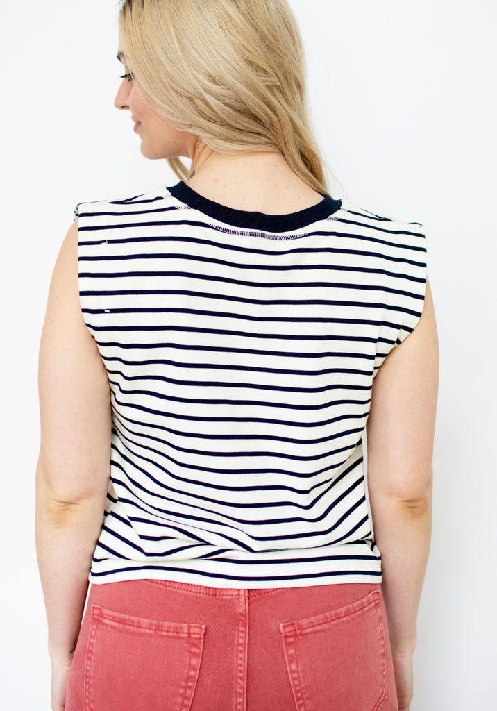 Navy Striped Sleeveless Top