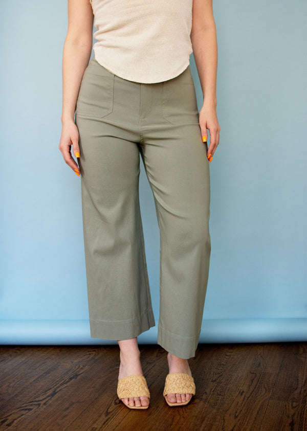 Olive 4-Way Stretch Wide Leg Pants