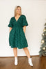 Green Floral Jacquard Balloon Sleeve Dress