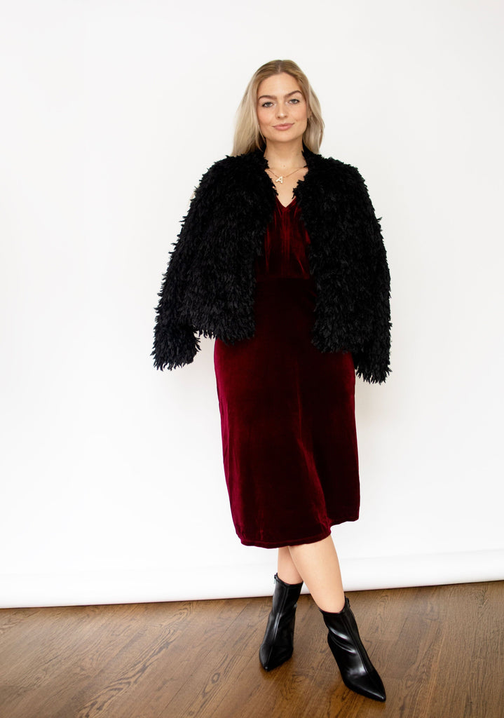 Wine Velvet Kimono Sleeve Midi Dress