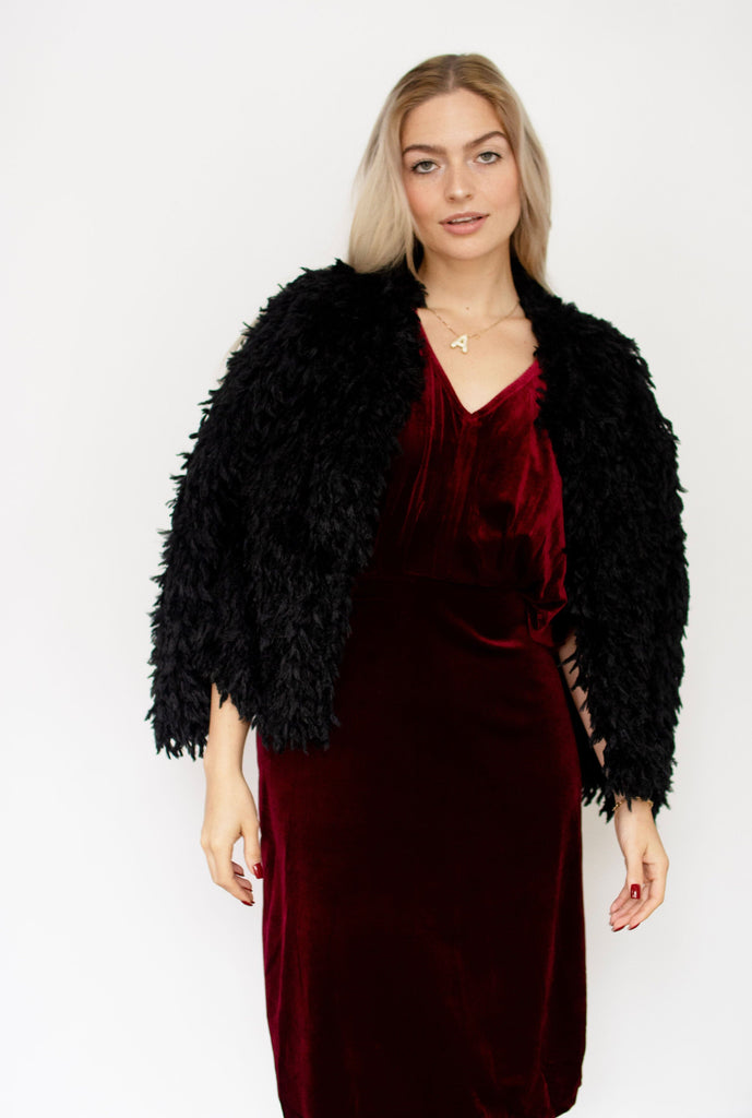 Wine Velvet Kimono Sleeve Midi Dress