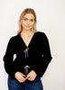 Black Ribbon Trim Puff Sleeve Cardigan