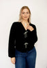 Black Ribbon Trim Puff Sleeve Cardigan