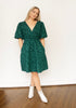 Green Floral Jacquard Balloon Sleeve Dress