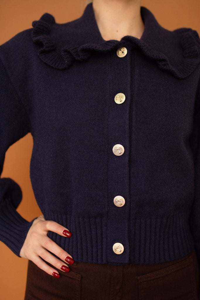 Navy Ruffle Peter Pan Collar Cardigan