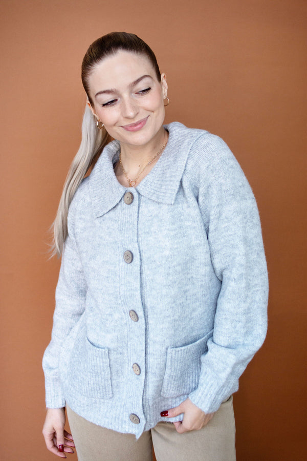 Grey Collared Cardigan Sweater