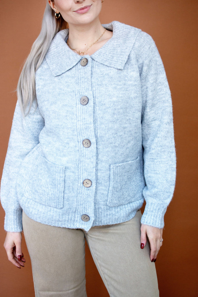 Grey Collared Cardigan Sweater