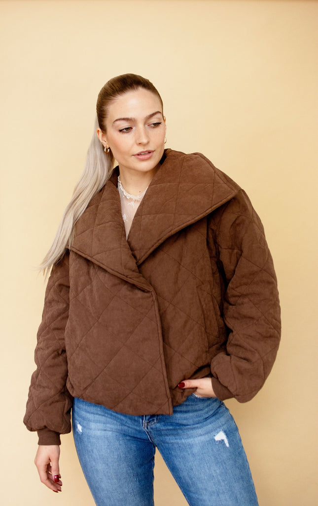 Brown Cropped Quilted Jacket