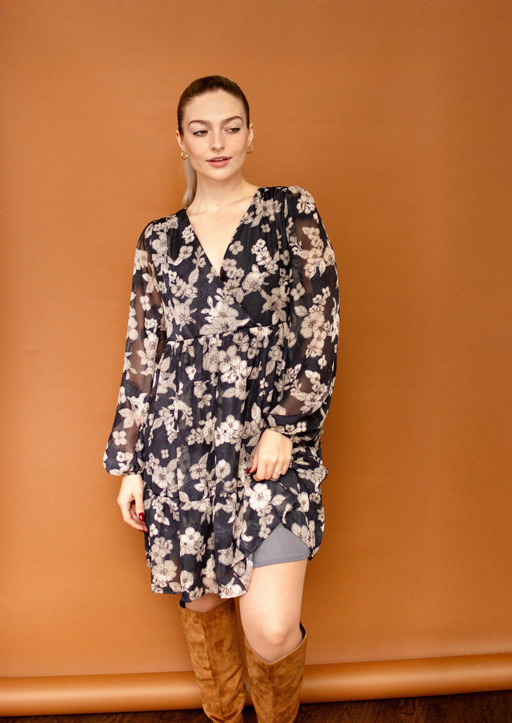 Floral Surplice Mini Dress