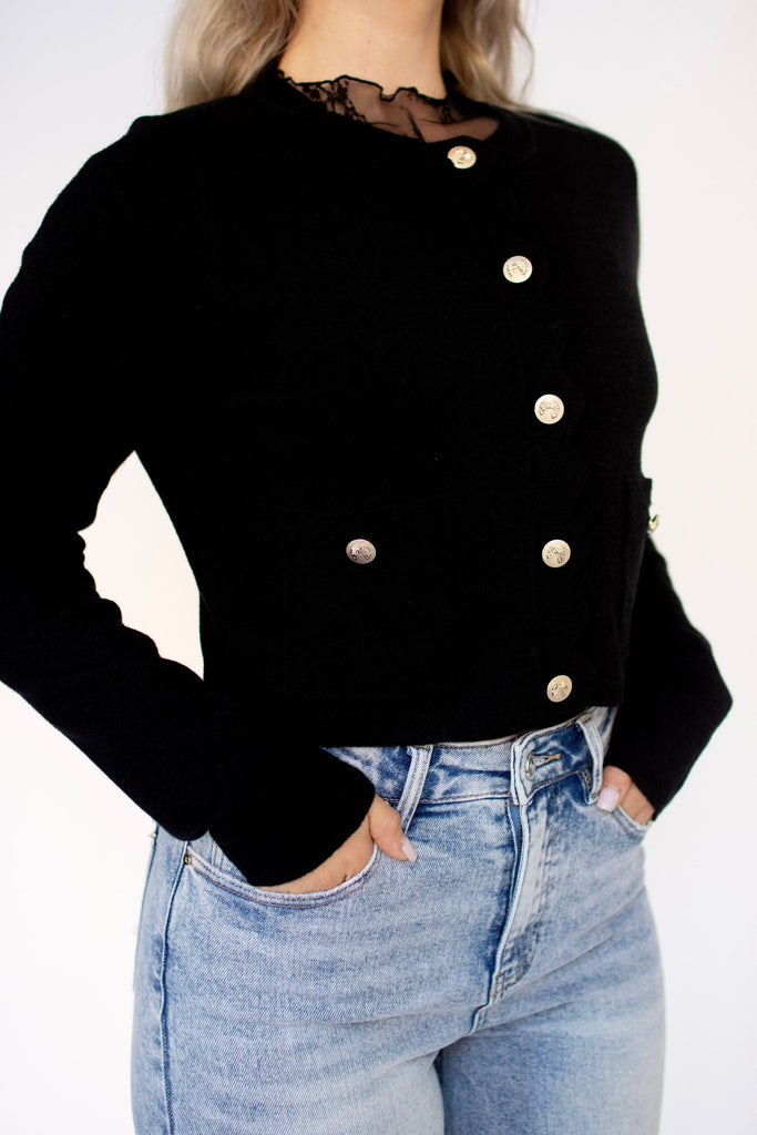 Black Scalloped Gold Detail Cardigan