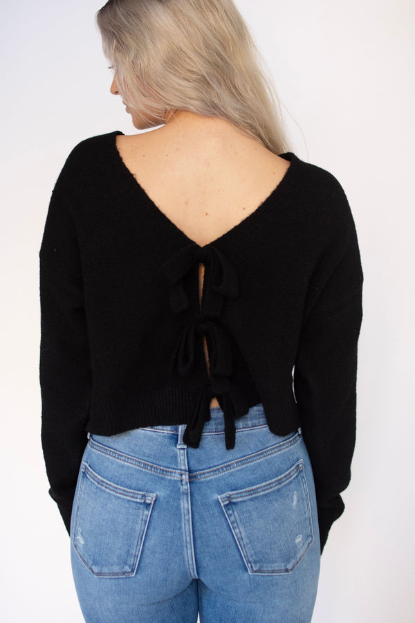 Black Bow Knit Sweater Top