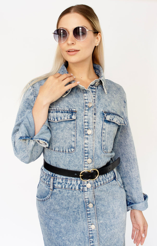 Denim Lapel Collar Maxi Dress