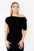 Black Off Shoulder Ribbed Midi Dress