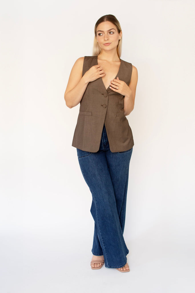 Brown Woven 2-Button Vest