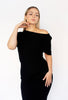 Black Off Shoulder Ribbed Midi Dress