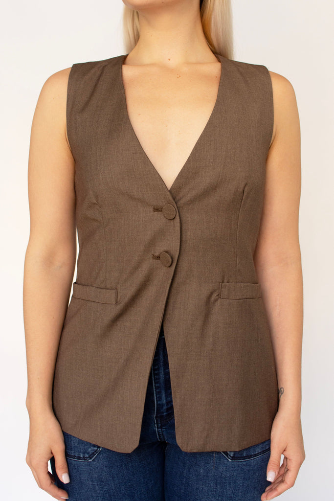 Brown Woven 2-Button Vest