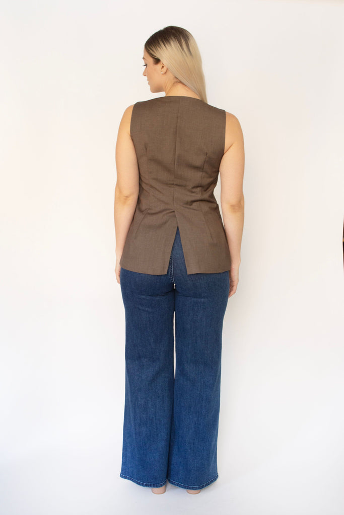 Brown Woven 2-Button Vest