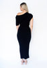 Black Off Shoulder Ribbed Midi Dress