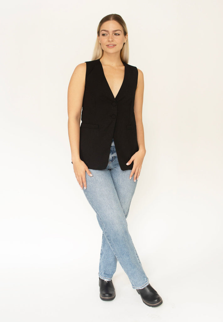 Black Woven 2-Button Vest