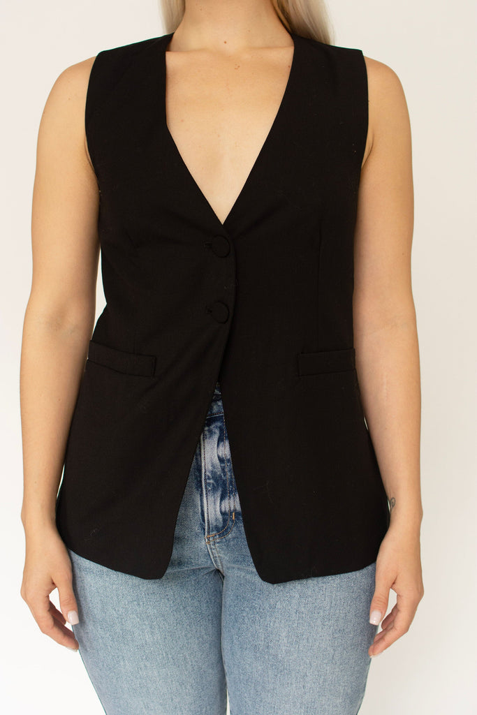 Black Woven 2-Button Vest