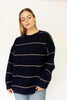 Navy Striped Drop Shoulder Sweater