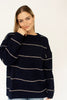 Navy Striped Drop Shoulder Sweater