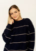 Navy Striped Drop Shoulder Sweater