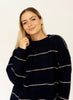 Navy Striped Drop Shoulder Sweater