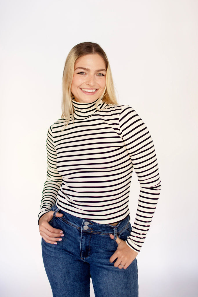 Striped Knit Mock-Neck Top