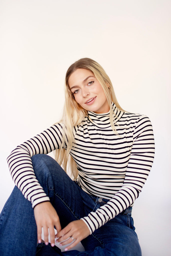 Striped Knit Mock-Neck Top