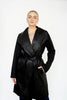 Mixed Faux Leather Belted Coat