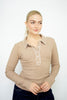 Melange Brown Contrast Stitch Collar Ribbed Top