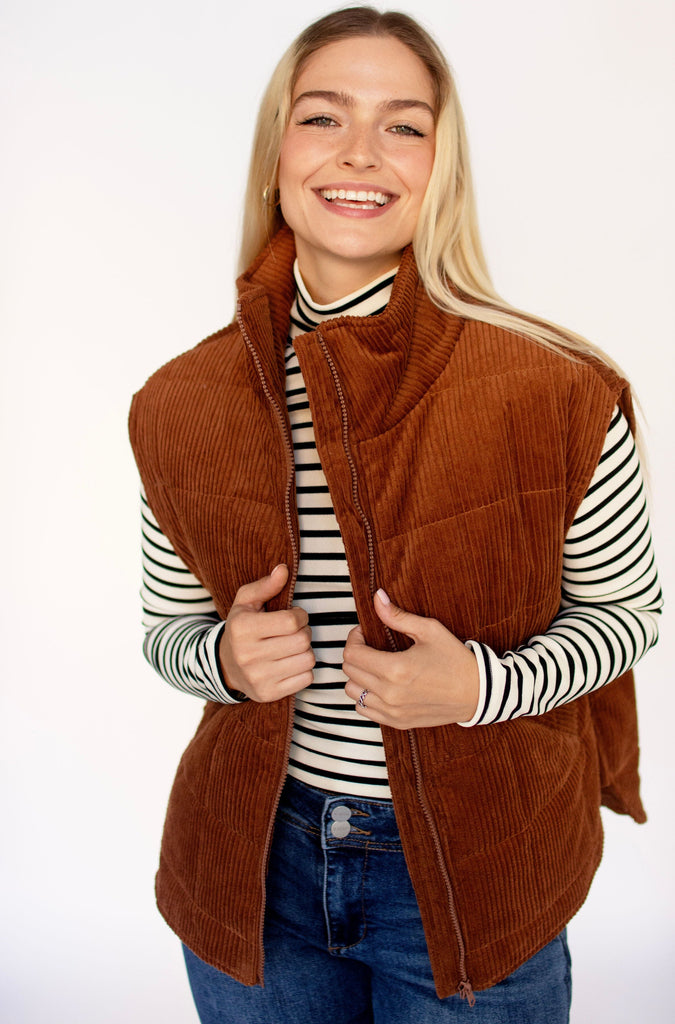 Rust Corduroy Quilted Puffer Vest