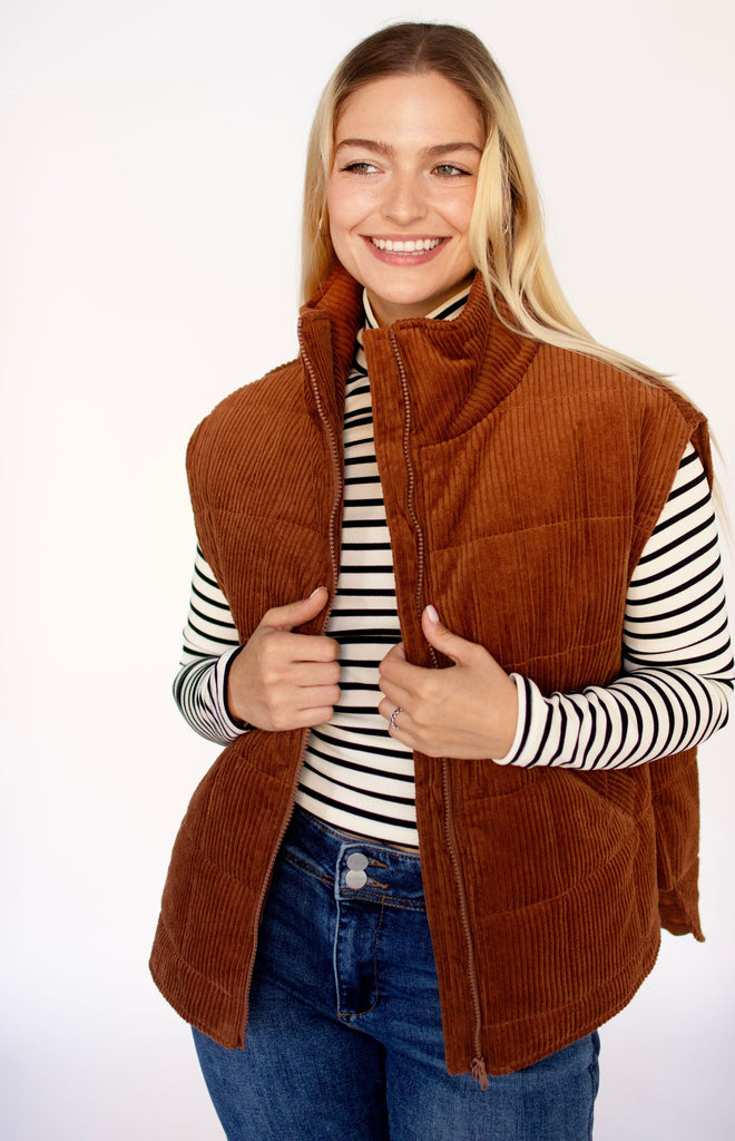 Rust Corduroy Quilted Puffer Vest