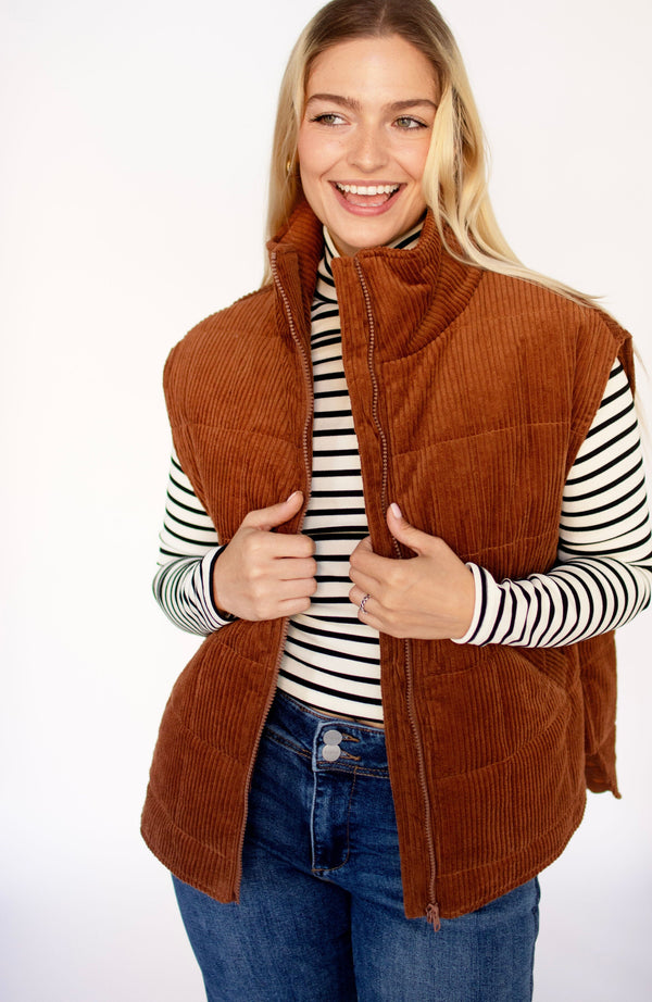 Rust Corduroy Quilted Puffer Vest